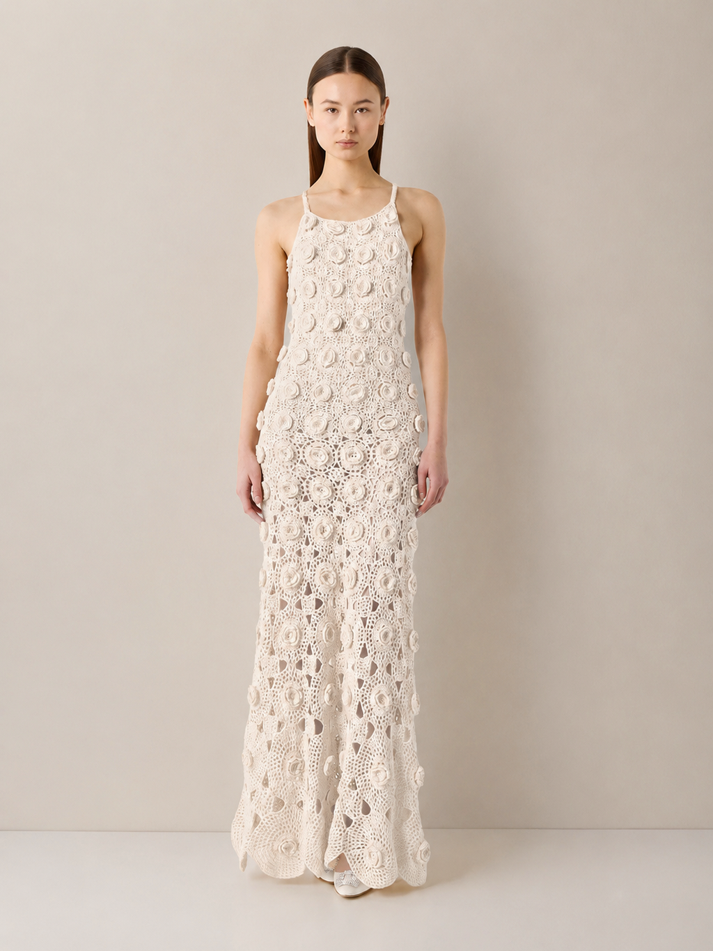 Flower Stitch Crochet Open-Back Dress