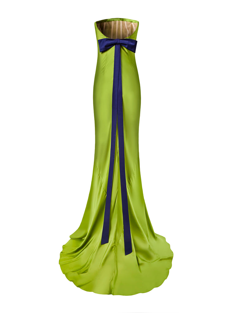 Open Back Bow Gown in Olive Green Alejandra Alonso Rojas Open Back Bow Gown in Olive Green Alejandra Alonso Rojas