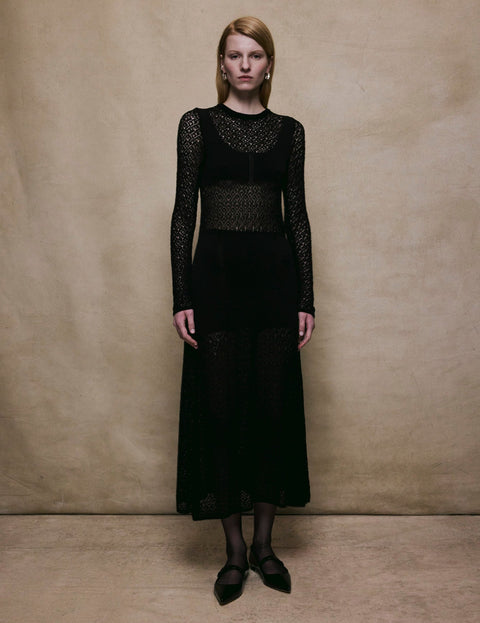 Lace Stitch Knit Dress in Black
