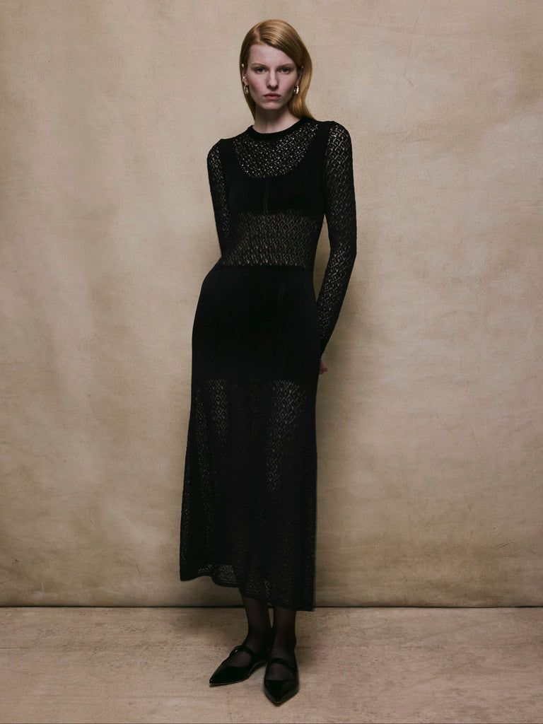 Alejandra Alonso Rojas Lace Stitch Knit Dress in Black L Alejandra Alonso Rojas Lace Stitch Knit Dress in Black L