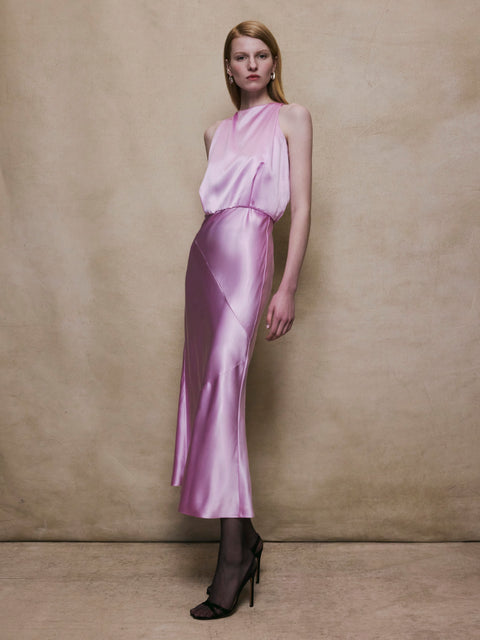 Blouson Midi Dress in Pink