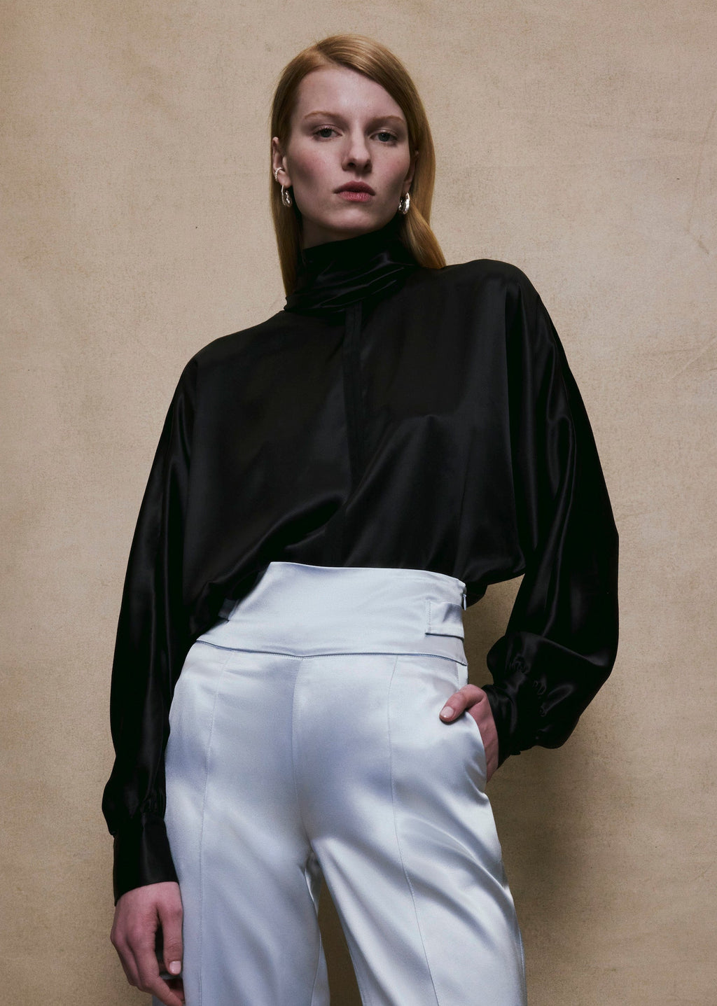 Silk Tie Blouse in Black