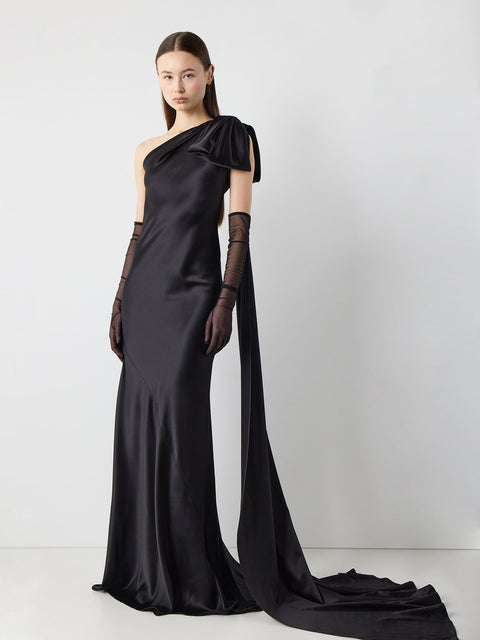 One Shoulder Bow Gown with Train