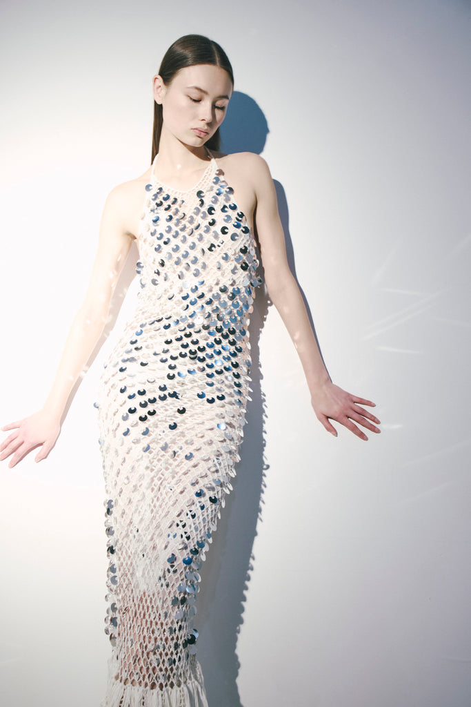 Crochet Dress with Silver Paillettes Crochet Dress with Silver Paillettes
