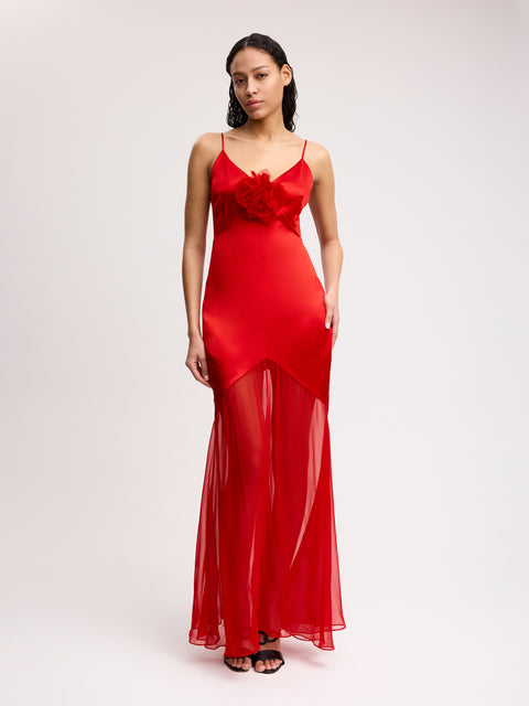 Chiffon Gown with Flowers in Red