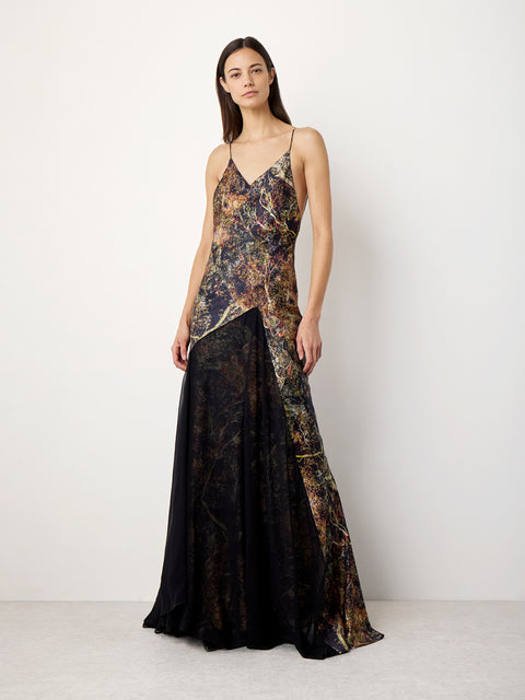 Low Back Silk Gown with Chiffon Godets