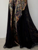 Low Back Silk Gown with Godets in Black Tree Print