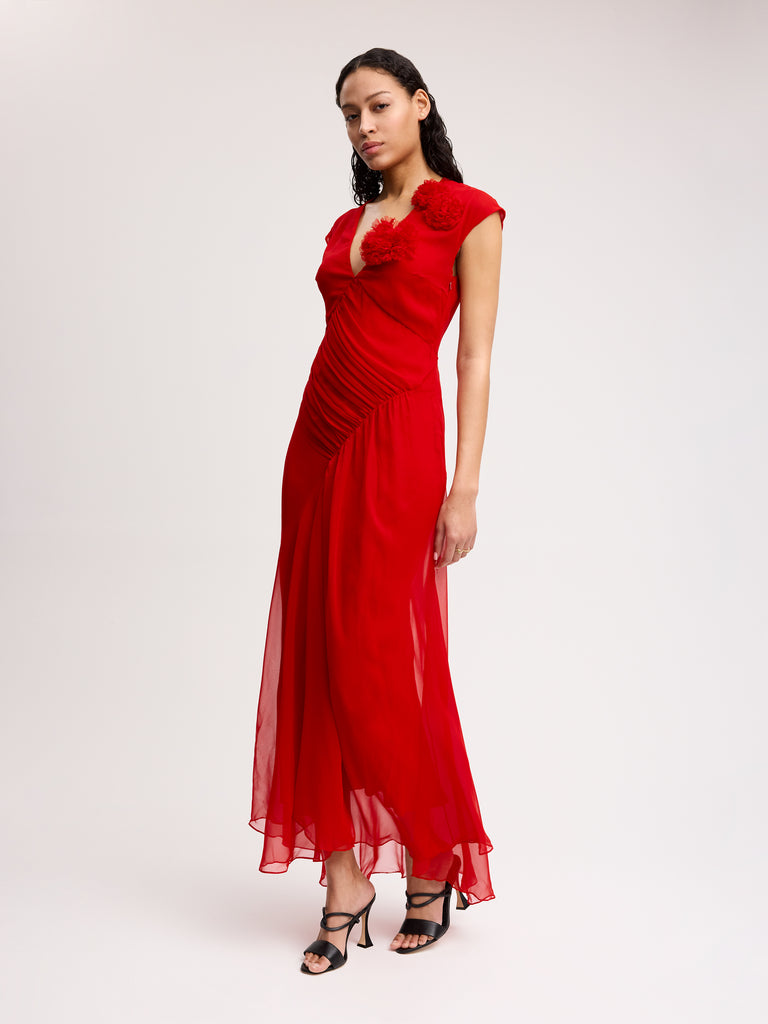 draped red dress Bordeaux Draped Maxi Dress M