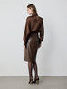 Draped Leather Skirt in Chocolate Brown