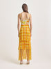 Bustier Dress with Crochet Fringe in Yellow Ice Dye Print