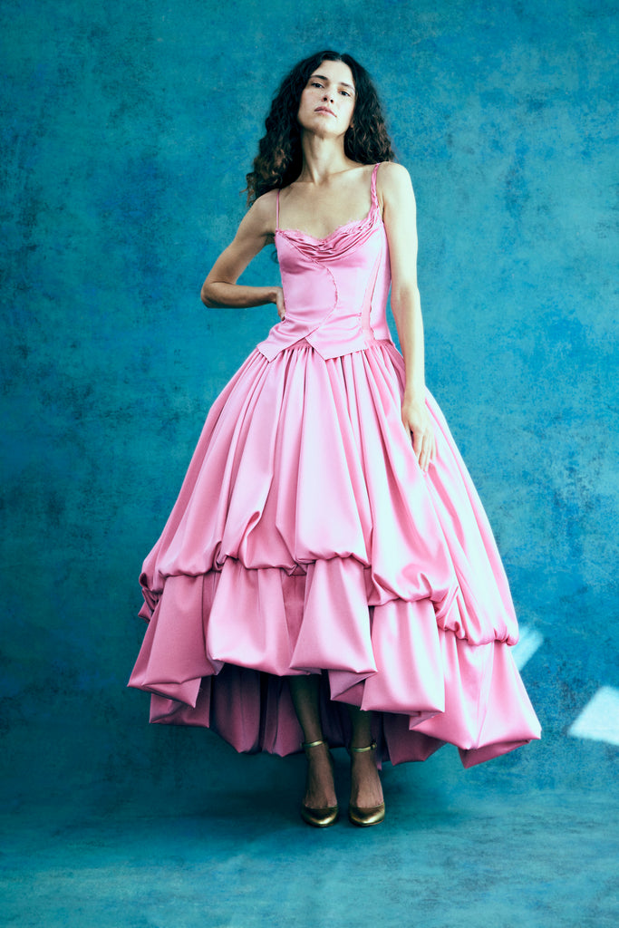 Flared Midi Skirt in Fuchsia Shibori