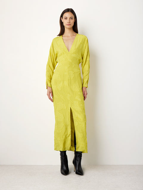 Drape Sleeve Midi Dress in Chartreuse