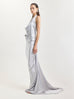 Draped Silk Maxi Skirt in Silver