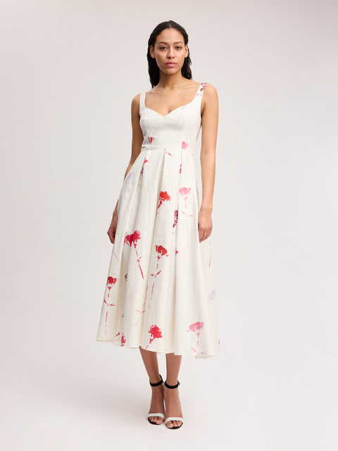 Sweetheart Midi Dress in Red Flower Print