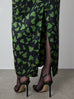 Silk Maxi Skirt in Black Leaf Print