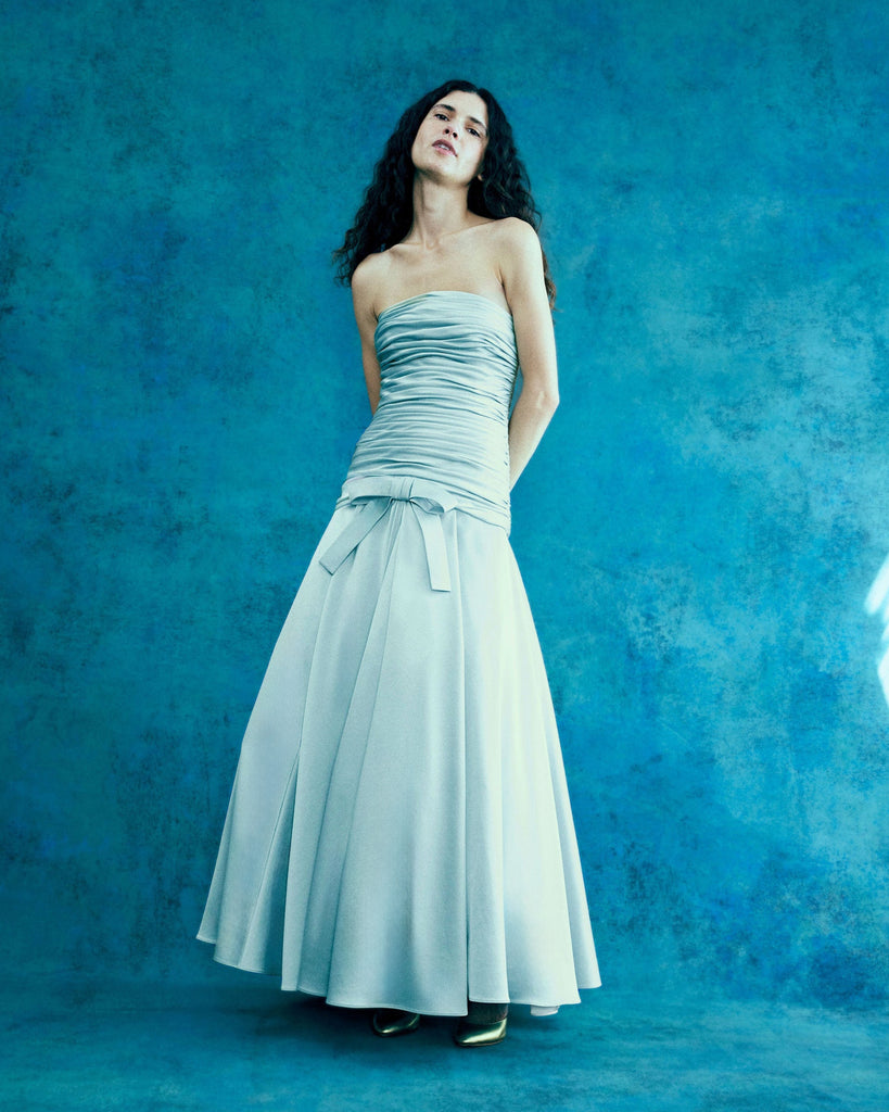Pleated Bow Gown in Blue