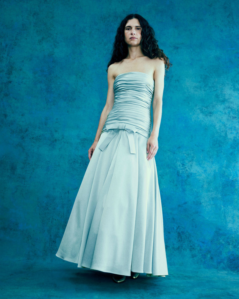 Pleated Bow Gown in Blue