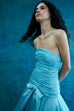 Pleated Bow Gown in Blue