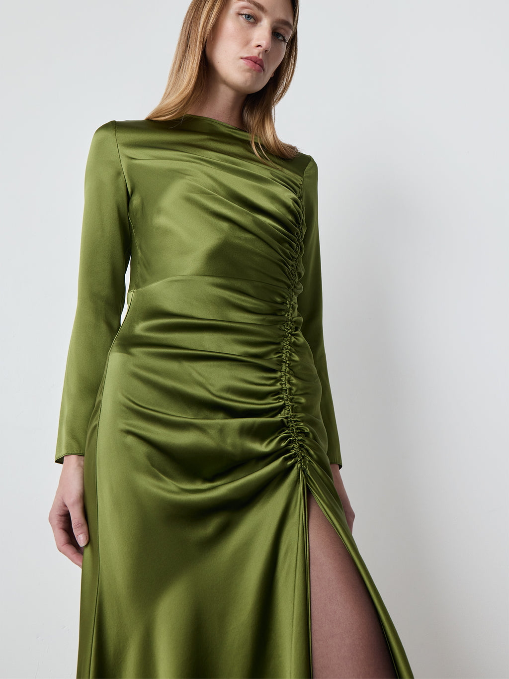 Alejandra Alonso Rojas Long Sleeve Alina Ruched Dress in Green 2 Alejandra Alonso Rojas Long Sleeve Alina Ruched Dress in Green 2