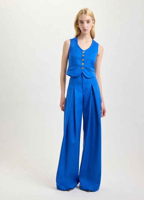 Wool Palazzo Pants in Klein Blue