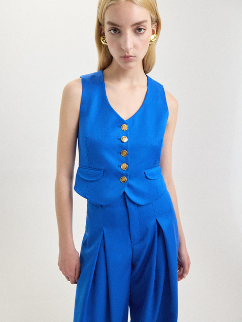 V-Neck Wool Vest In Klein Blue