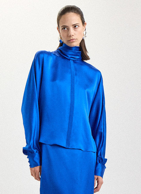 Silk Tie Blouse in Klein Blue