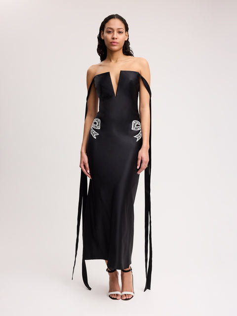 Strapless Bustier Dress with Ties in Black