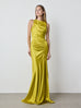 Alina Ruched Silk Dress in Chartreuse