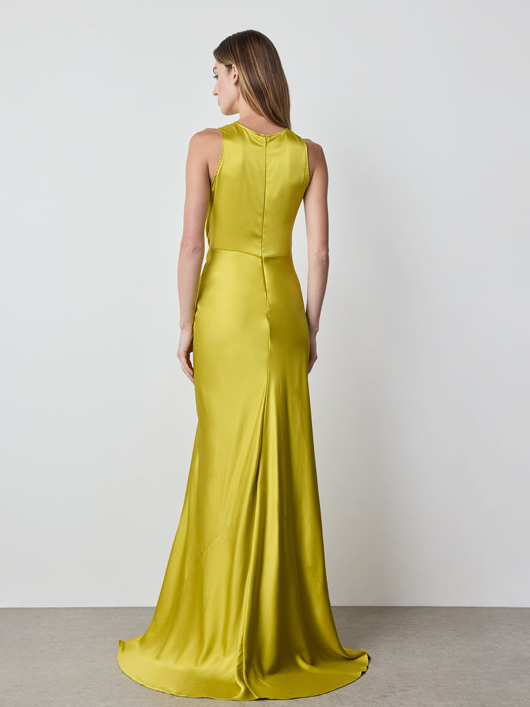 long yellow silk dress Alina Ruched Silk Gown in Chartreuse – Alejandra Alonso Rojas