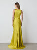 Alina Ruched Silk Dress in Chartreuse