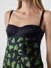 Chiffon Bustier Dress in Black Leaf Print