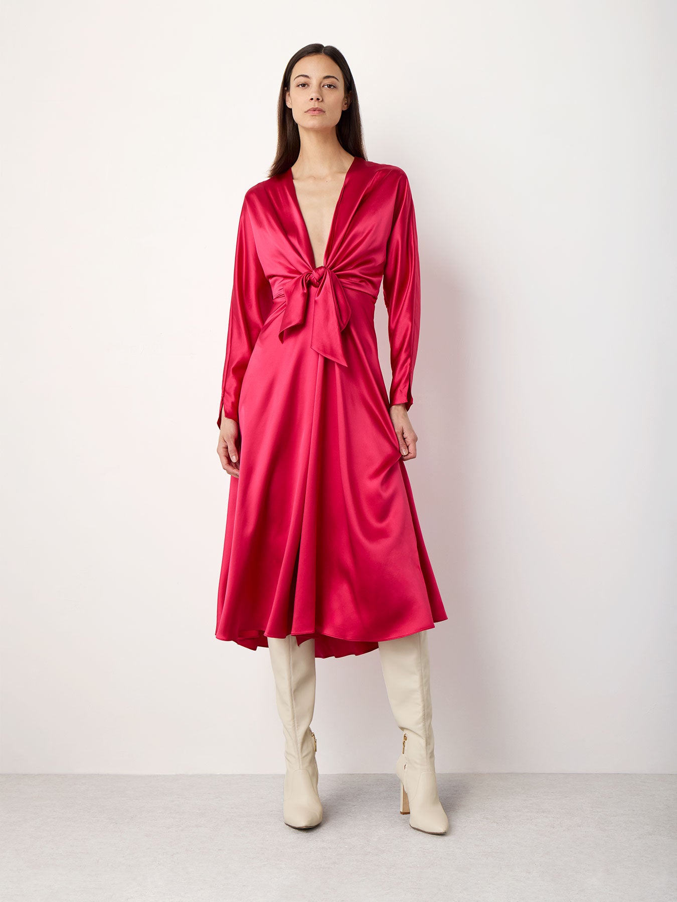 Alejandra Alonso Rojas Silk Knot Midi Dress in Red 0 Alejandra Alonso Rojas Silk Knot Midi Dress in Red 0