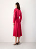 V-Neck Knot Dress with Ruffles In Dark Pink