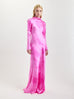 Cowl Back Silk Gown in Fuchsia Shibori