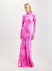 Cowl Back Silk Gown in Fuchsia Shibori