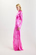 Cowl Back Silk Gown in Fuchsia Shibori