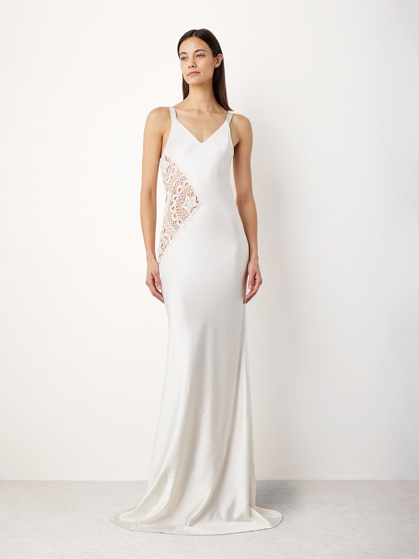 Silk Satin Slip Dress with Crochet Insert Silk Satin Slip Dress with Crochet Insert