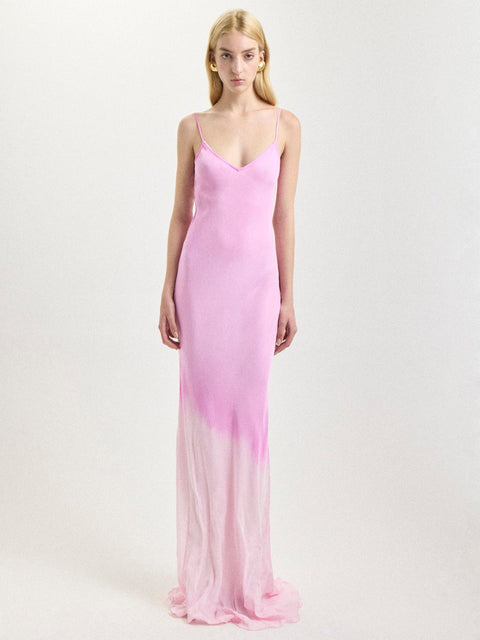 Bias Silk Slip Gown in Fuchsia Degrade