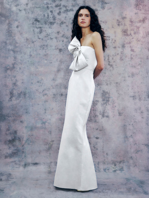 Draped Bow Gown in White