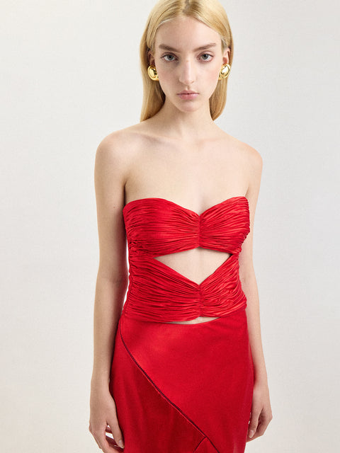 Cut-Out Bustier Top in Red