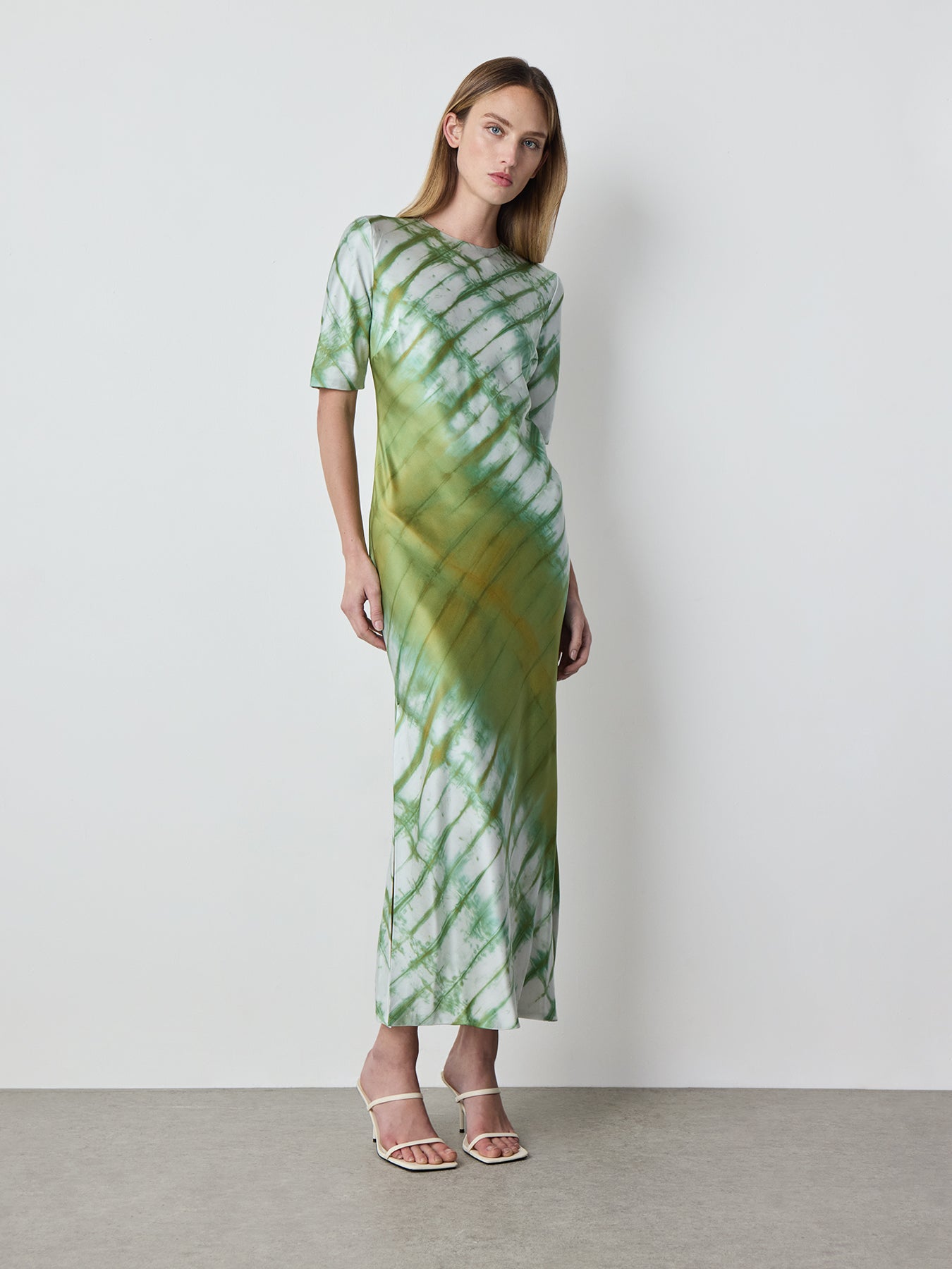 Alejandra Alonso Rojas Short Sleeved Silk Midi Dress in Green Shibori 12 Alejandra Alonso Rojas Short Sleeved Silk Midi Dress in Green Shibori 12