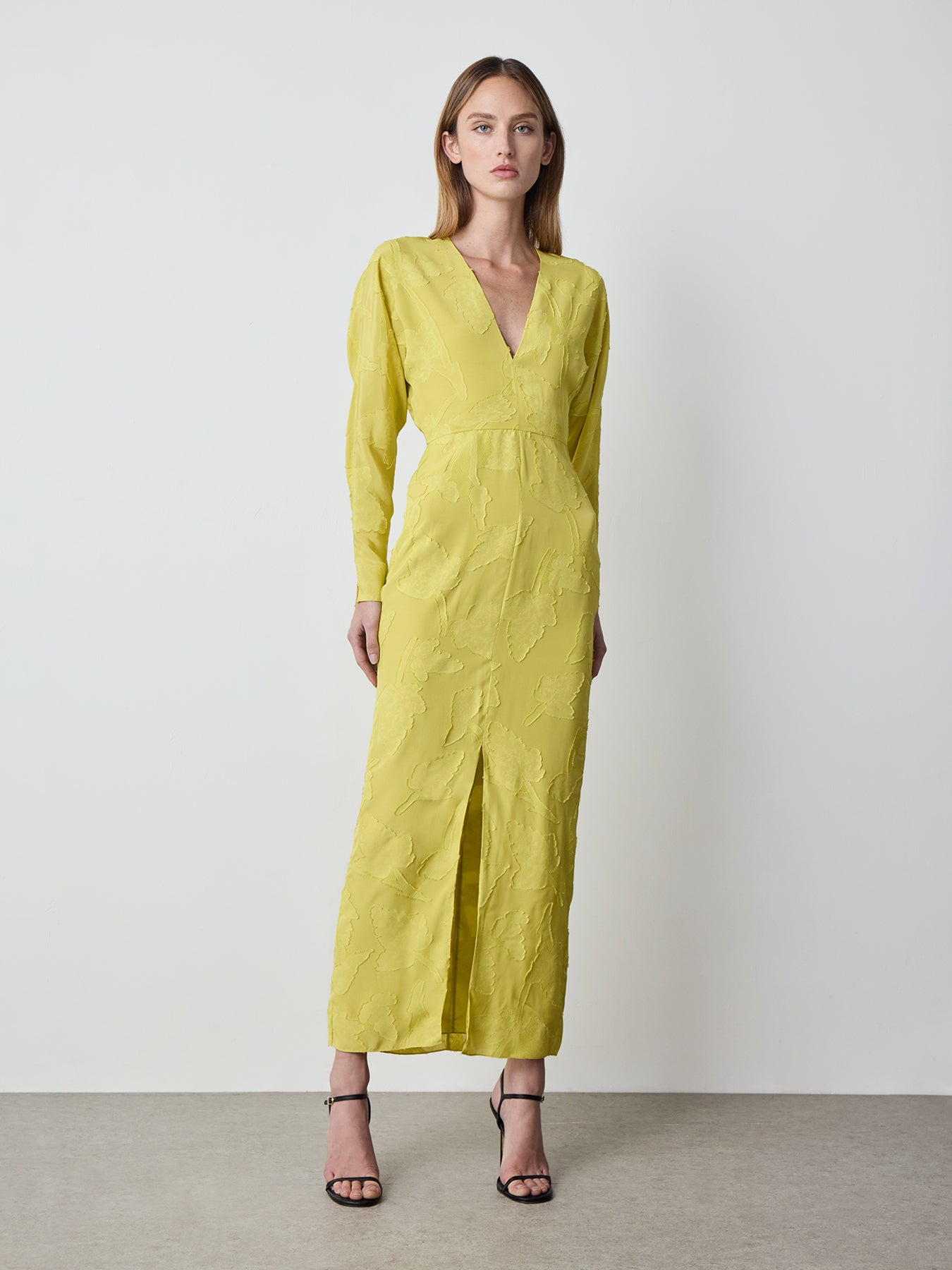 Alejandra Alonso Rojas Drape Sleeve Midi Dress in Chartreuse 6