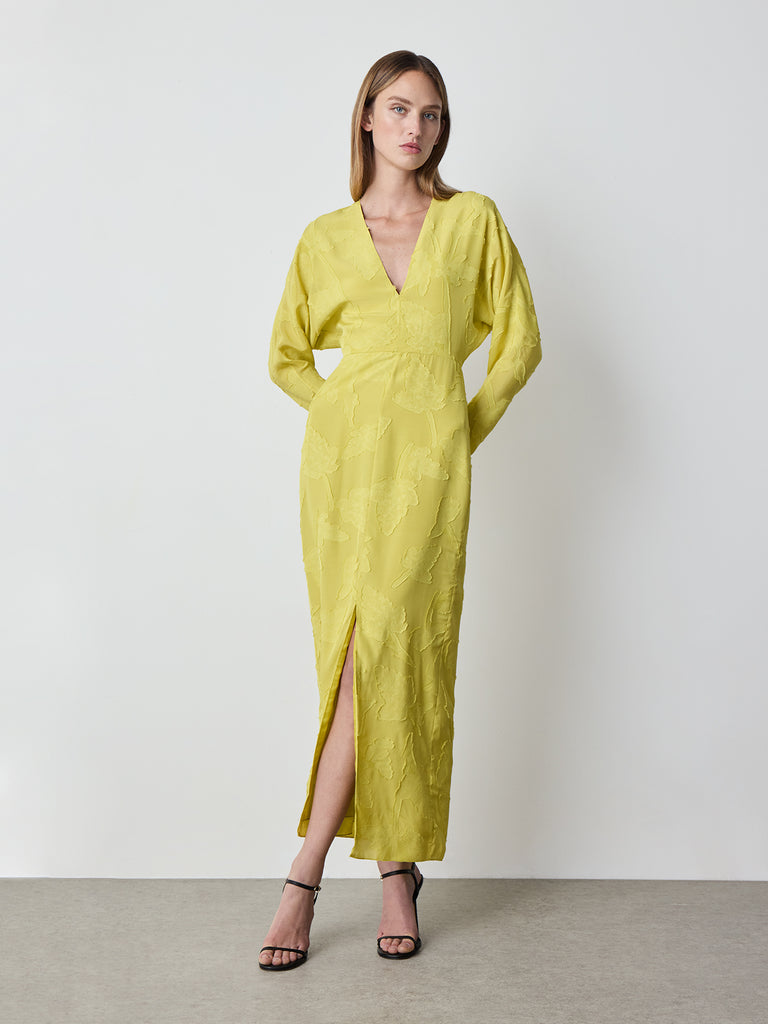 arrange bardot pleat maxi dress with wrap detail in chartreuse ARRANGE bardot pleat maxi dress with wrap detail in chartreuse-Multi