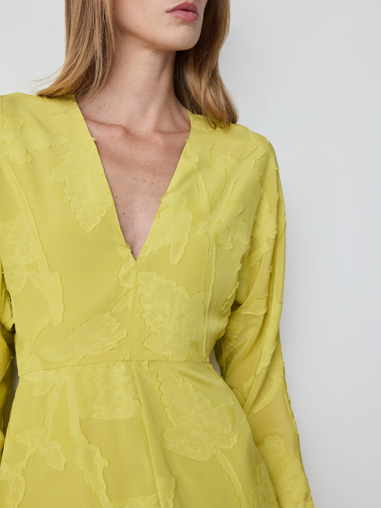 Alejandra Alonso Rojas Drape Sleeve Midi Dress in Chartreuse 6 Alejandra Alonso Rojas Drape Sleeve Midi Dress in Chartreuse 6