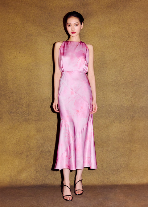 Blouson Midi Dress in Pink Print