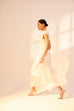 Draped Chiffon Carnation Dress in Ivory