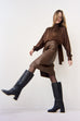 Long Sleeve Silk Tie Blouse in Brown