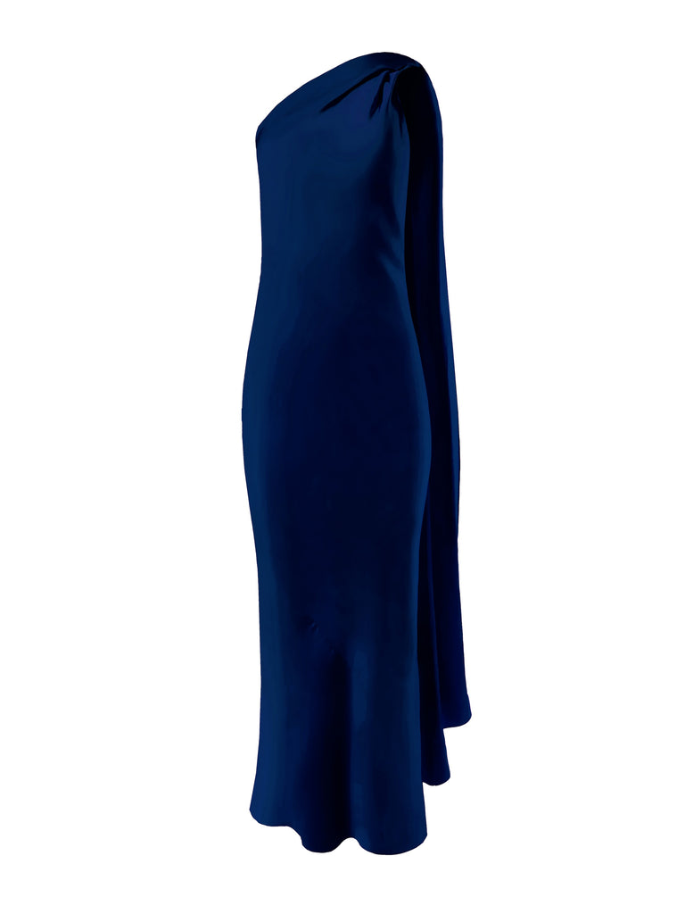 Alejandra Alonso Rojas One Shoulder Shawl Dress in Navy 0 Alejandra Alonso Rojas One Shoulder Shawl Dress in Navy 0