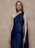 One Shoulder Shawl Dress in Navy