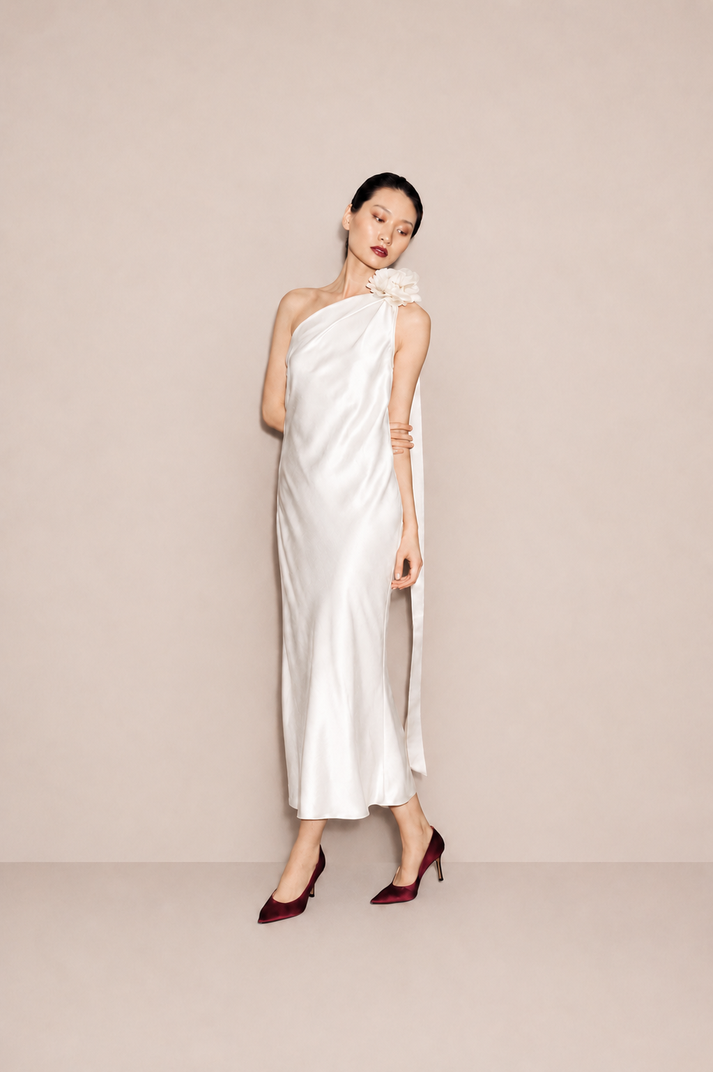 One Shoulder Dress with Flower